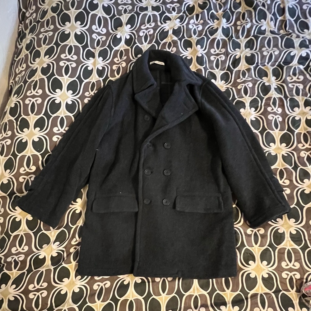 Elegant Black Double-Breasted Pea Coat for Men